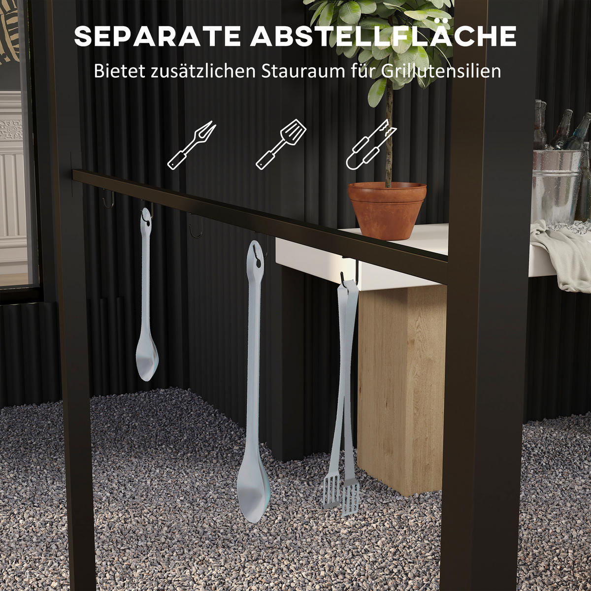 GRILLPAVILLON 215 x 150 x 220 cm - Dunkelgrau, Metall (150/220/215cm) - Outsunny