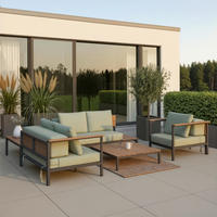 LOUNGEGARNITUR Chiara Grün Outdoorstoff/Metall +Abdeckung - Hellgrau, Metall - Bessagi Garden