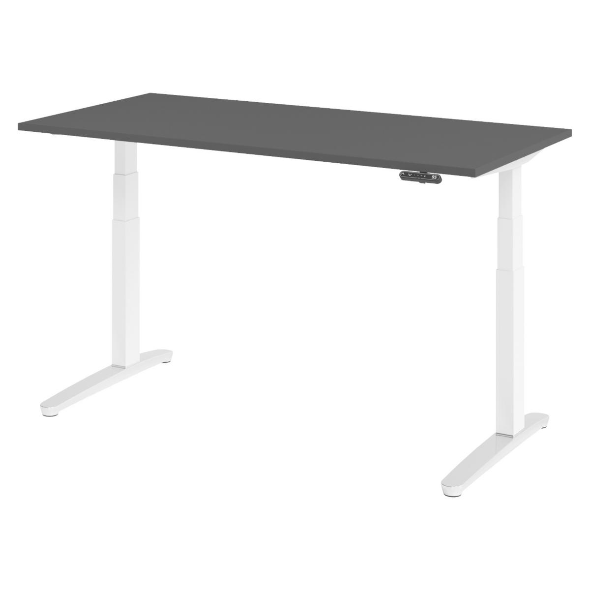 SCHREIBTISCH elektrisch XBHM 80/160/74 cm in Graphitfarben/Weiß/Alu poliert - Graphitfarben/Weiß, Holzwerkstoff (80/160/74cm) - bümö