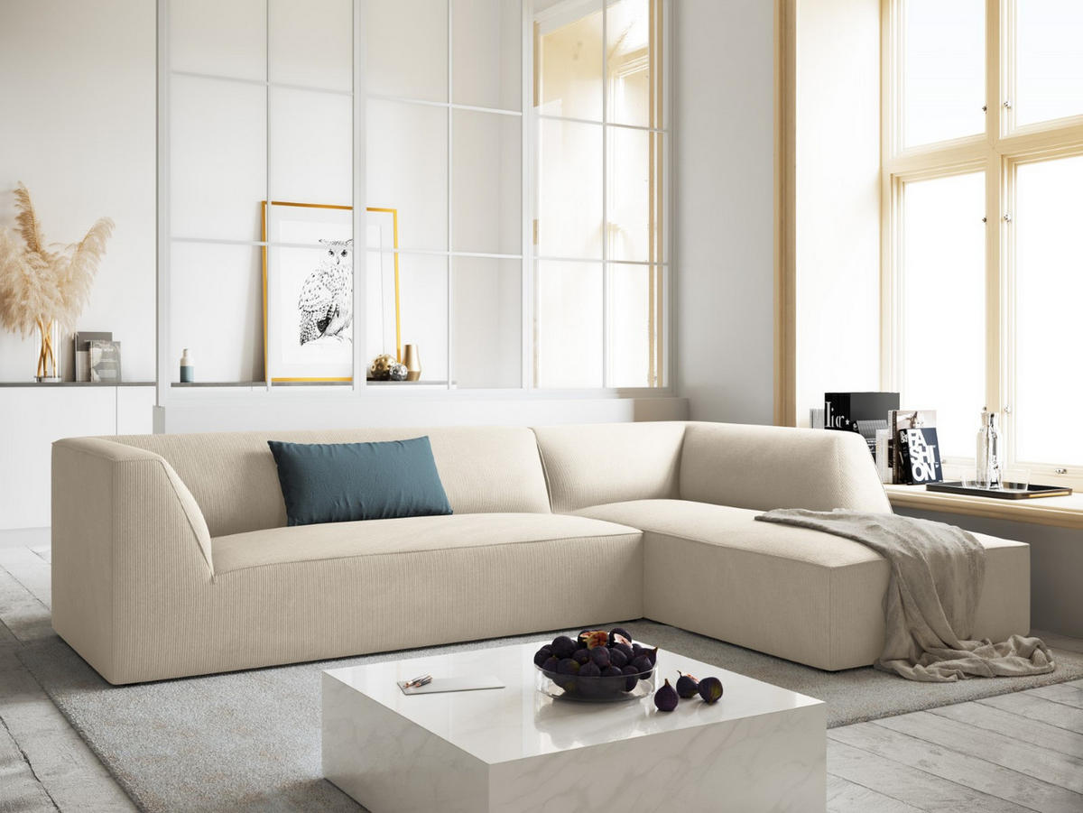 ECKSOFA rechts Ruby aus Cord leichtes beige 4 Sitzplätze - Creme, Textil (180/273cm) - Micadoni
