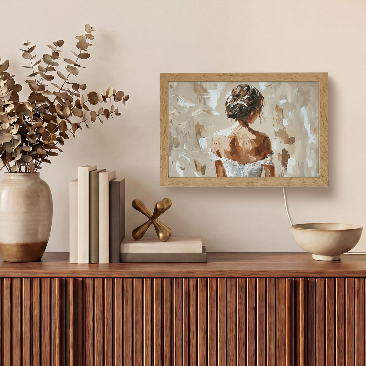 NÁSTĚNNÁ LAMPA Žena - malba - abstraktní - béžová - moderní 30x20 cm - světle hnědá, kompozitní dřevo (30/20/8cm) - OnlyWow
