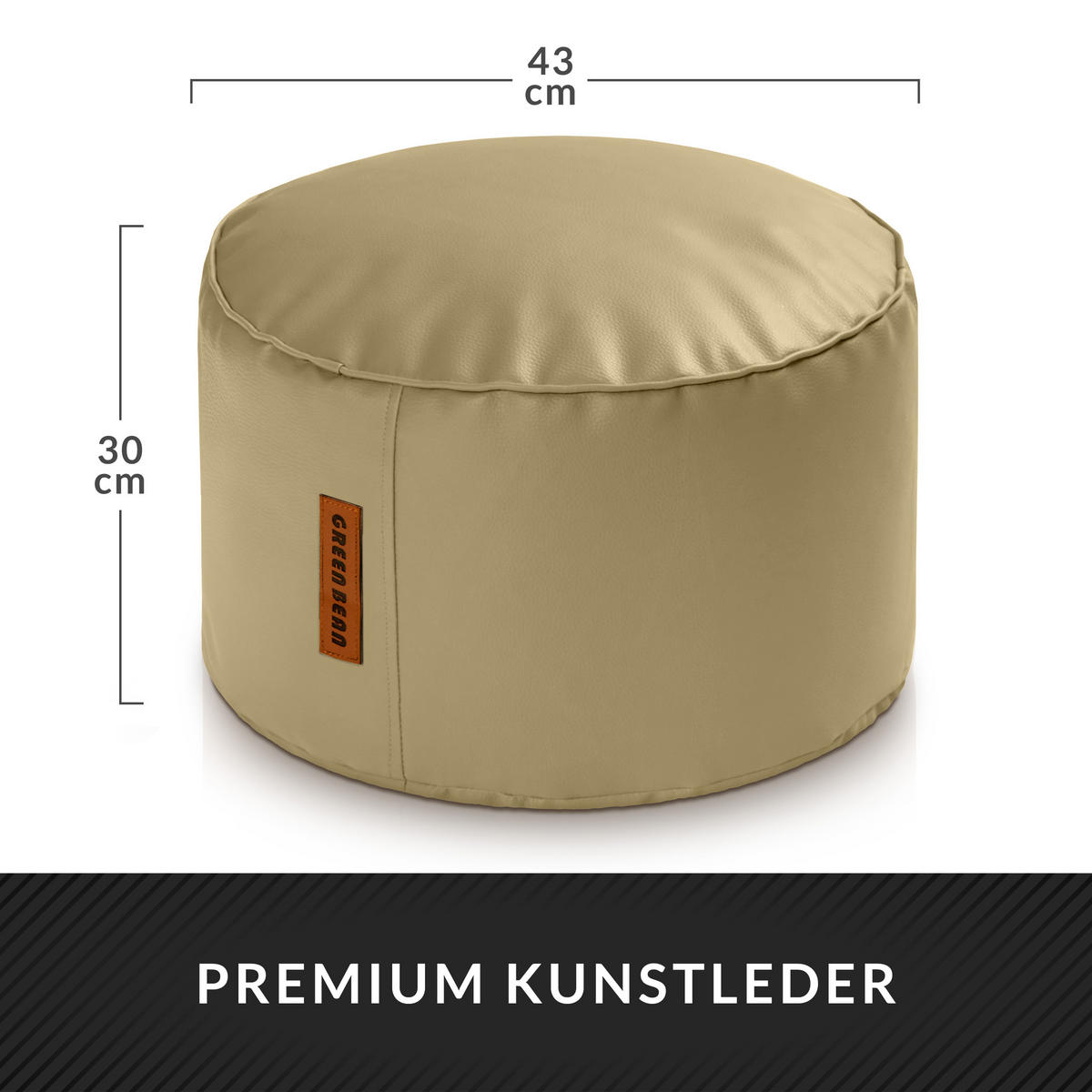 INDOOR HOCKER Stay rund Kunstleder - Beige, Textil (43/30/30cm) - Green Bean