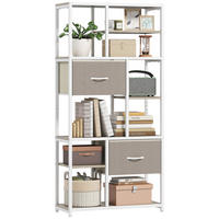 REGAL DE-15550 72,5/30/150 cm, 6 Ebenen mit 2 Stoffschubladen Weiß - Eichefarben, Metall (72.5/150/30cm) - ComfortXL