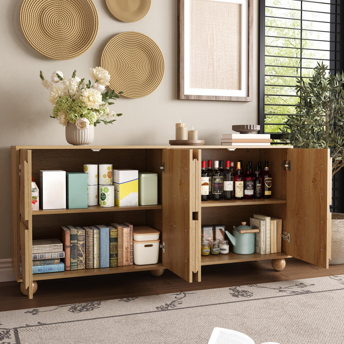 SIDEBOARD mit 4 Türen und verstellbaren Böden - Naturfarben, Holzwerkstoff (160/76/38cm) - FLIEKS
