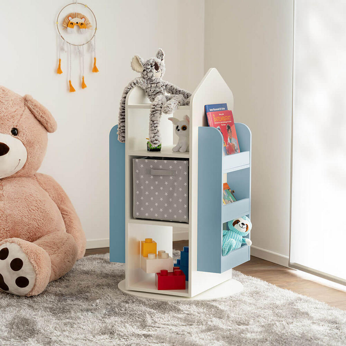 KINDERREGAL JUNA - Blau - Blau/Weiß, Holzwerkstoff/Textil (60/105.3/60cm) - Home Deluxe