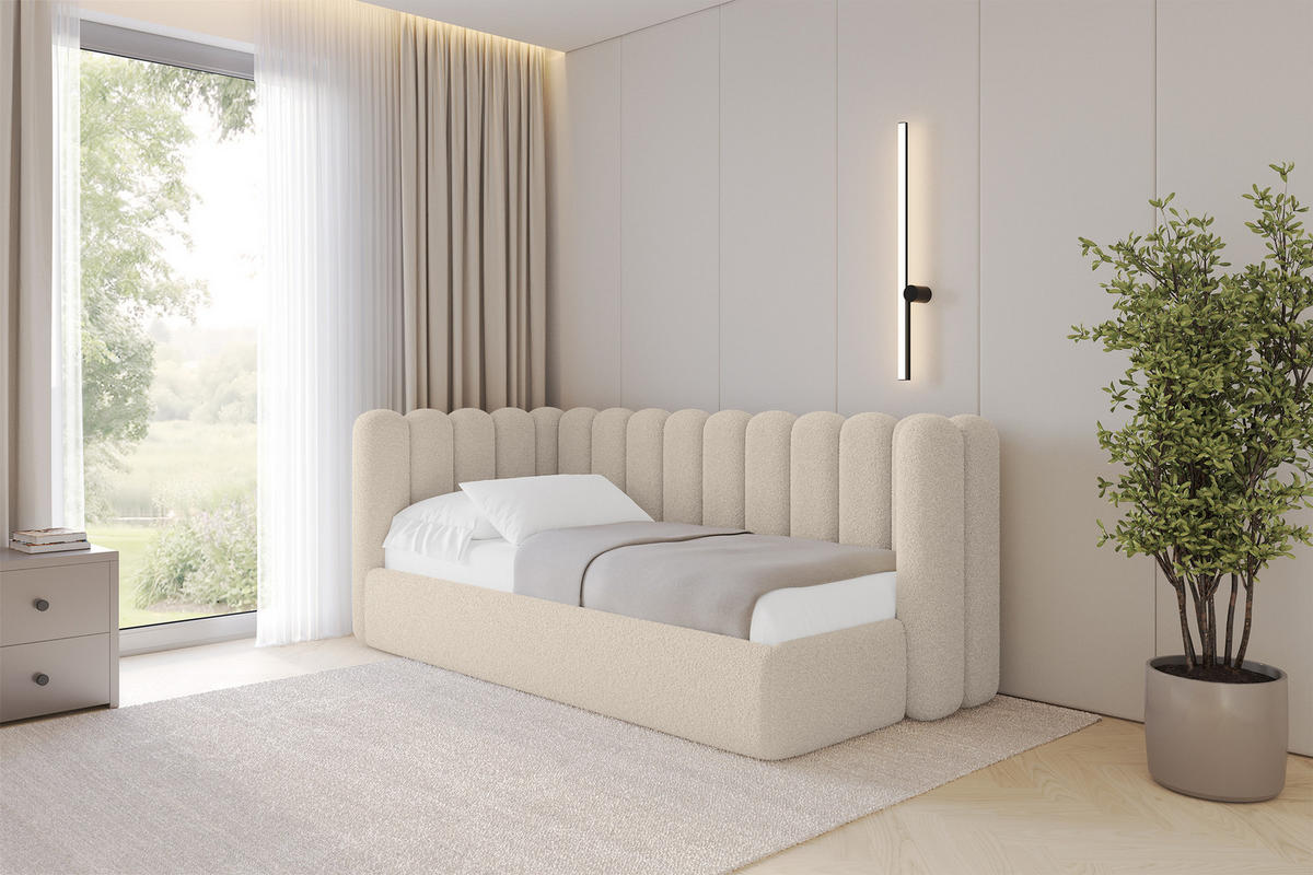 EINZELLBETT Jugendbett mit Bettkasten und Matratze H3/H4, Rechts - HUGY 100x200 Dunkelbeige - Taupe, Holzwerkstoff/Textil (100/200cm) - ALTDECOR