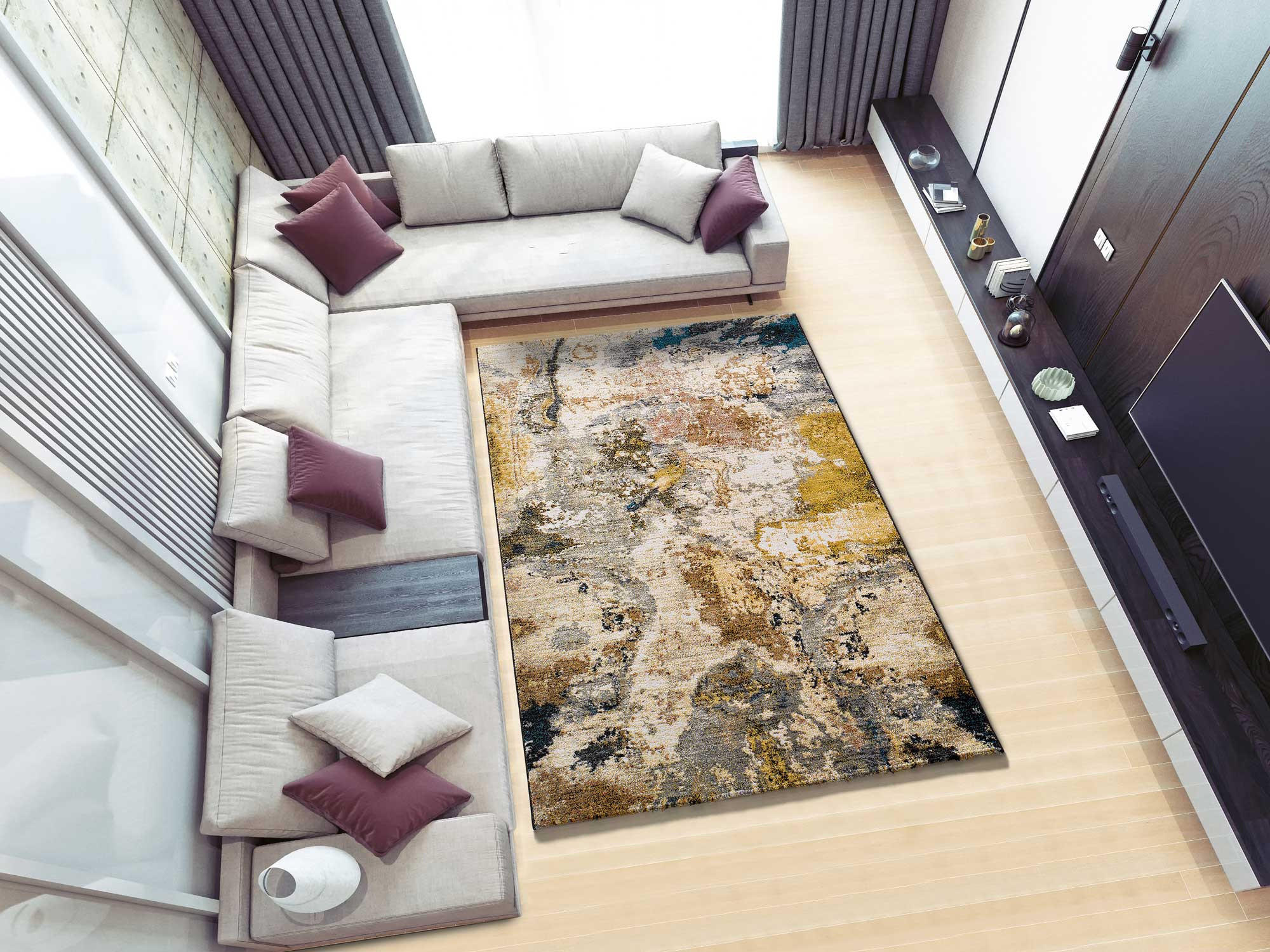 Thumbnail - Atticgo Webteppich, Mehrfarbig, Creme, Taupe, Gelb, Textil, Abstrakt, Rechteckig, 140x200 cm, Oeko-Tex® Standard 100, in...