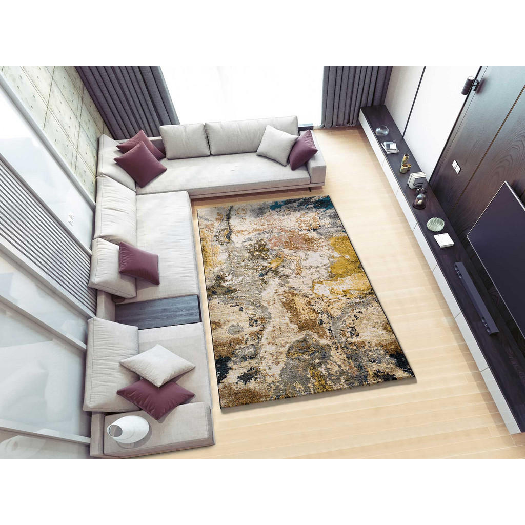 Thumbnail - Atticgo Webteppich, Mehrfarbig, Creme, Taupe, Gelb, Textil, Abstrakt, Rechteckig, 160x230 cm, Oeko-Tex® Standard 100, in...