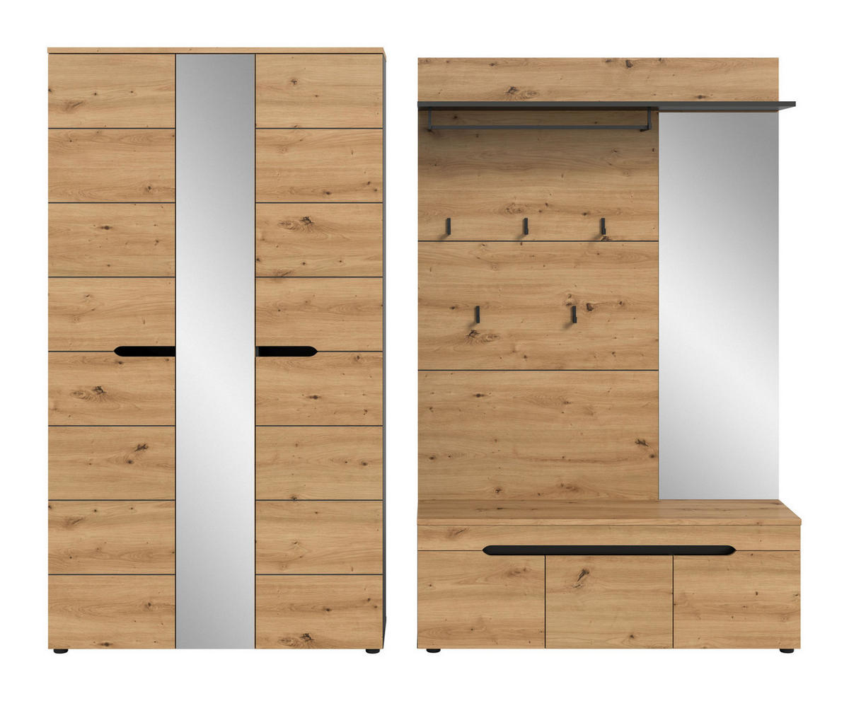 GARDEROBEN-SET Canu Artisan 240/37/190 cm - Grau, Holzwerkstoff (240/190/37cm) - Xonox