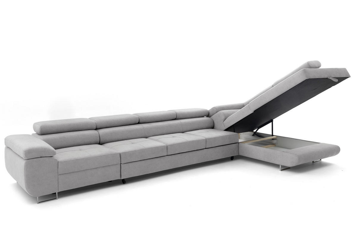 ECKSOFA WILD XXL Rechts mit Schlaffunktion 125x240 Velours Hellgrau - Silberfarben/Hellgrau, Holz/Textil (200/400cm) - Muffo