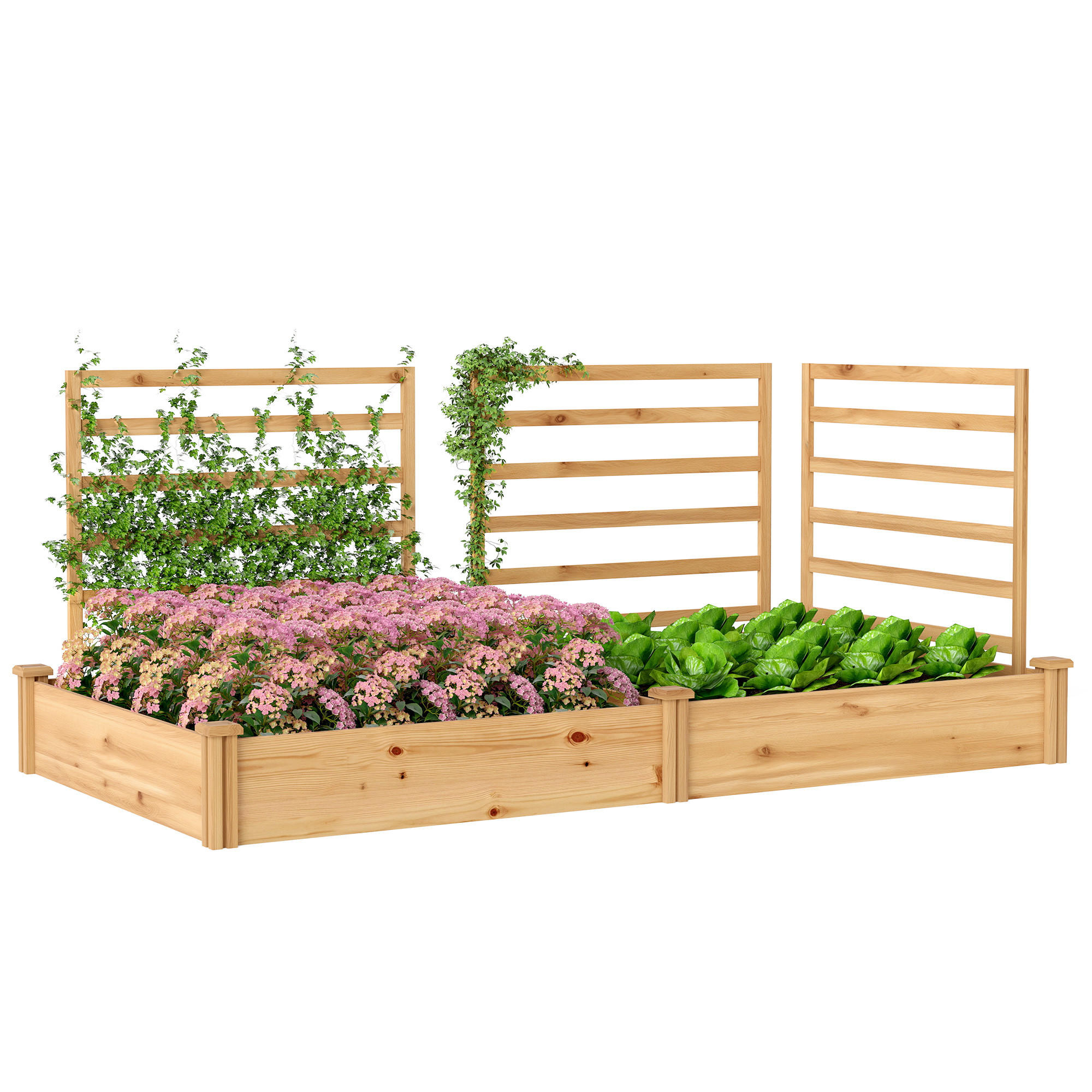 HOCHBEET DE-05397 Mit 3 Spalieren, Trennwand Natur - Naturfarben, Holz (240/102/125cm) - ComfortXL
