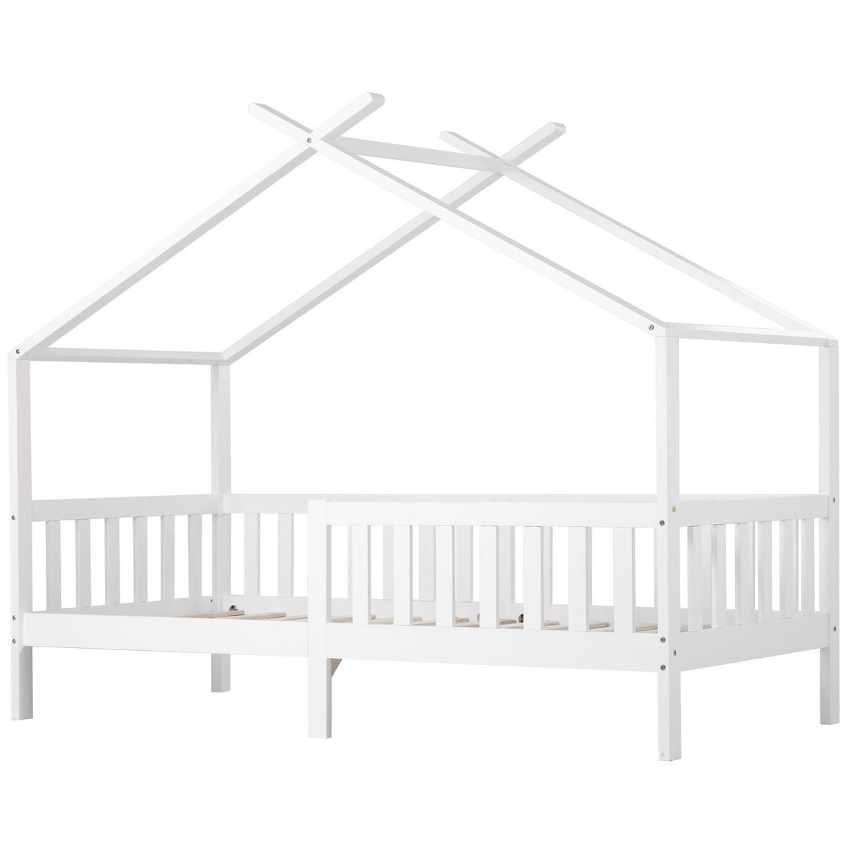 HAUSBETT aus massivem Kiefernholz 90x200 cm Weiß mit Rausfallschutz, Lattenrost und Hausbett-Design - Weiß, Holzwerkstoff (90/200cm) - Modfu