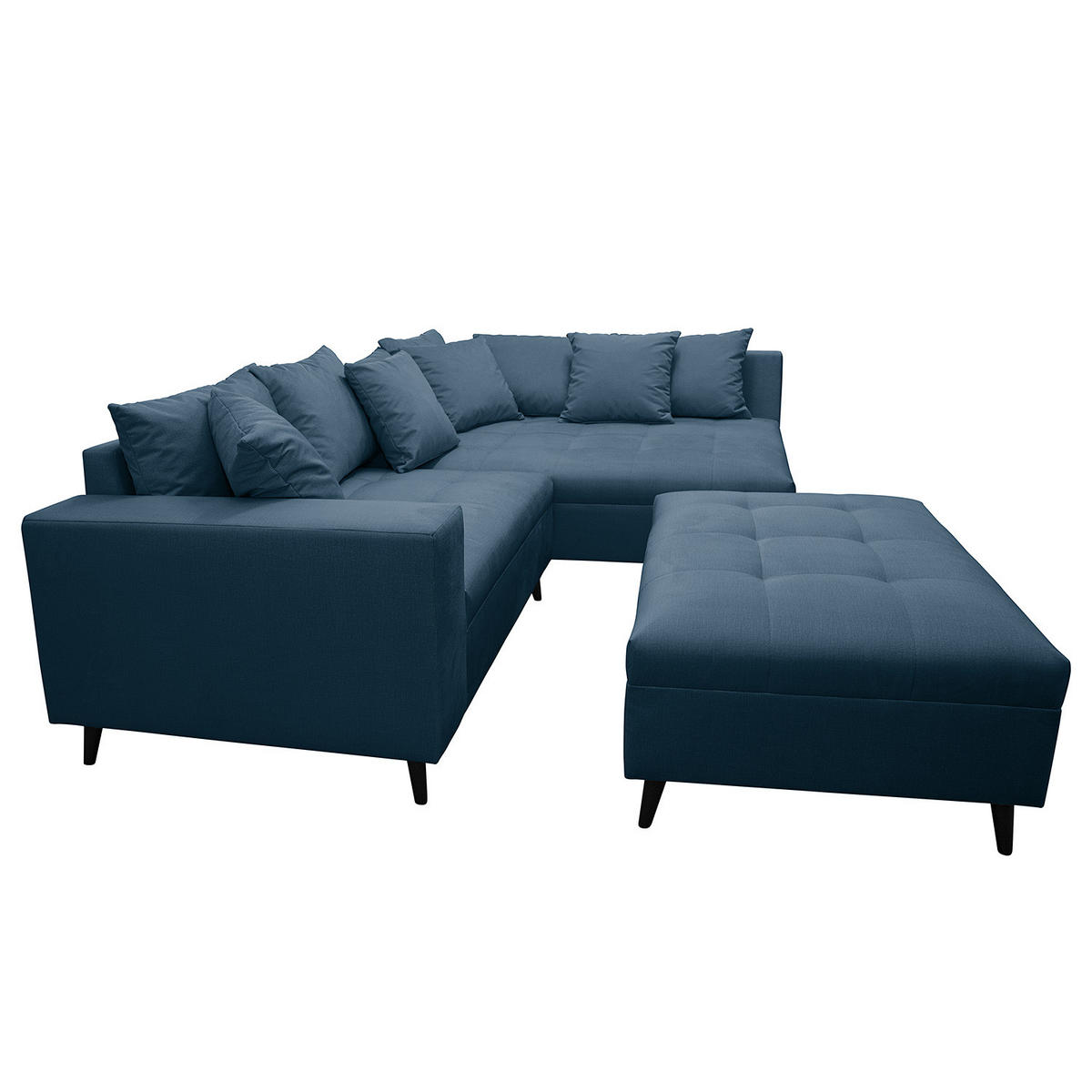 ECKSOFA mit Hocker - Dunkelblau, Holz/Birkenholz (247/174cm) - home24