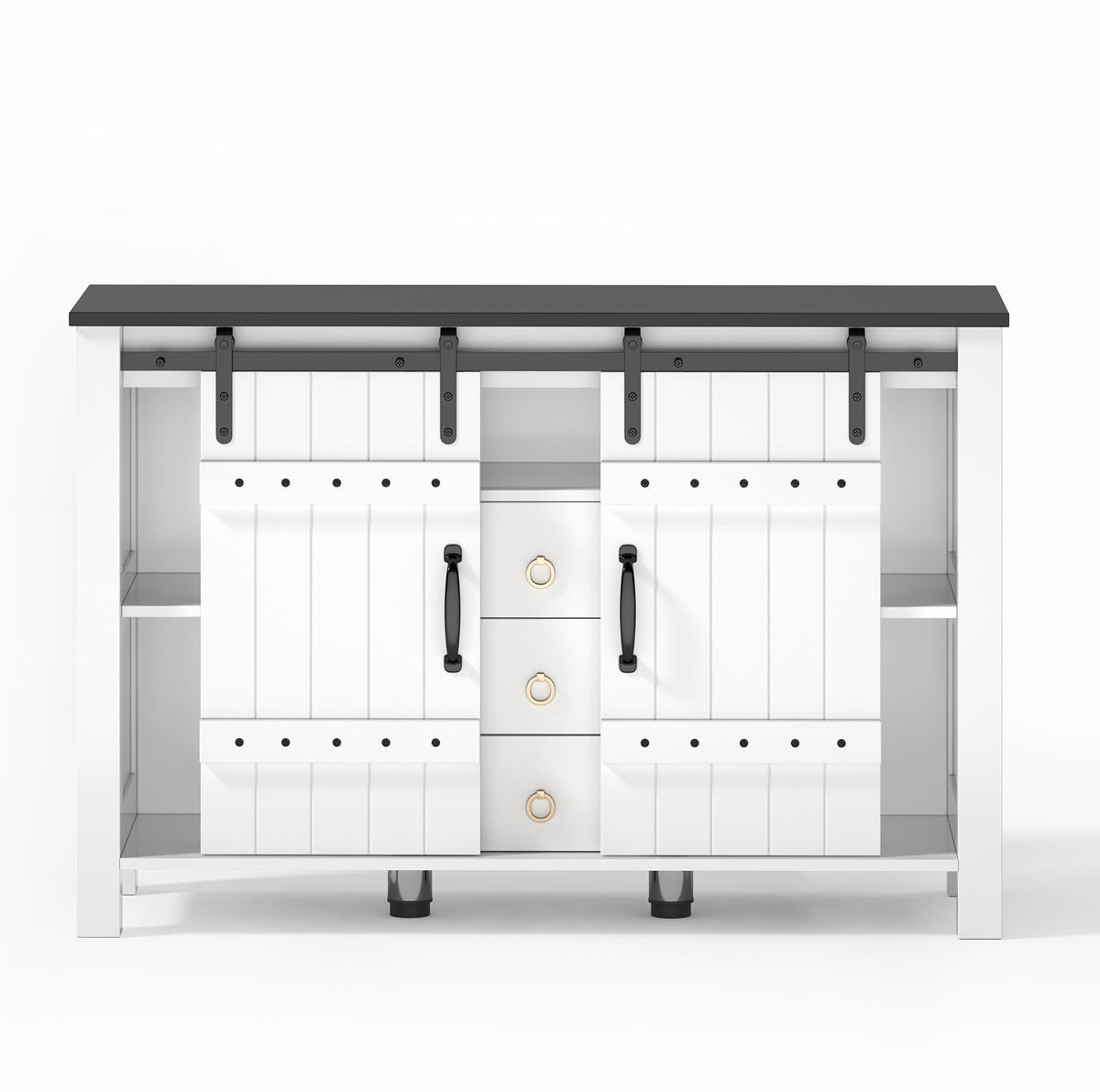 SIDEBOARD im Landhausstil mit 2 Schiebetüren und 3 Schubladen, MDF, 120/40/80 cm, Weiß - Weiß, Holzwerkstoff (120/80/40cm) - Redom