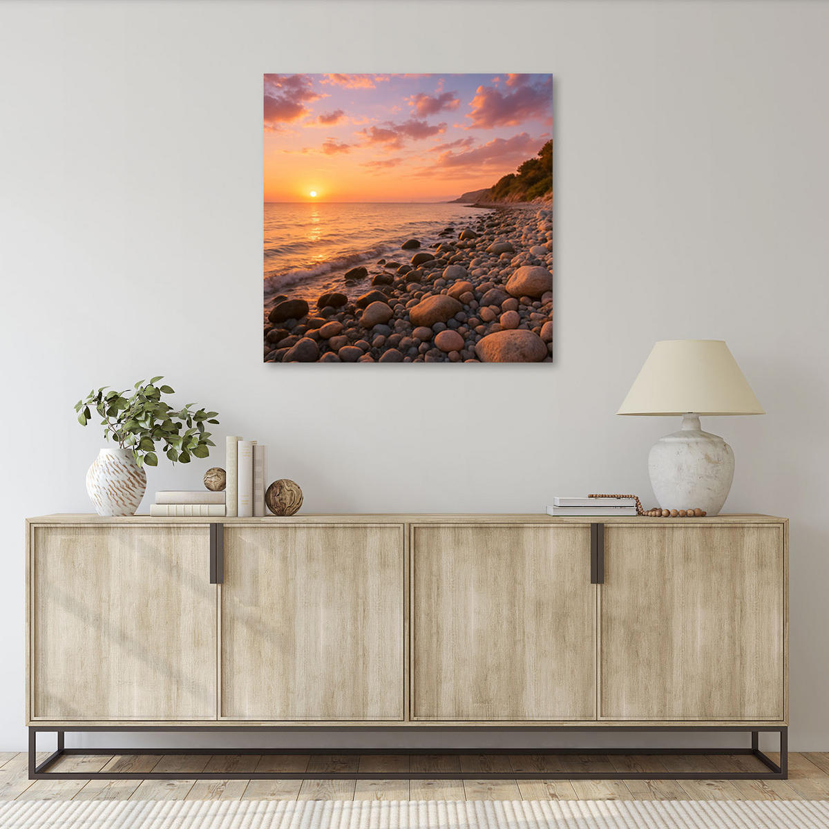 LEINWANDBILD Sonnenuntergang Strand Landschaft 50x50cm - Orange, Textil (50/50cm) - Feeby