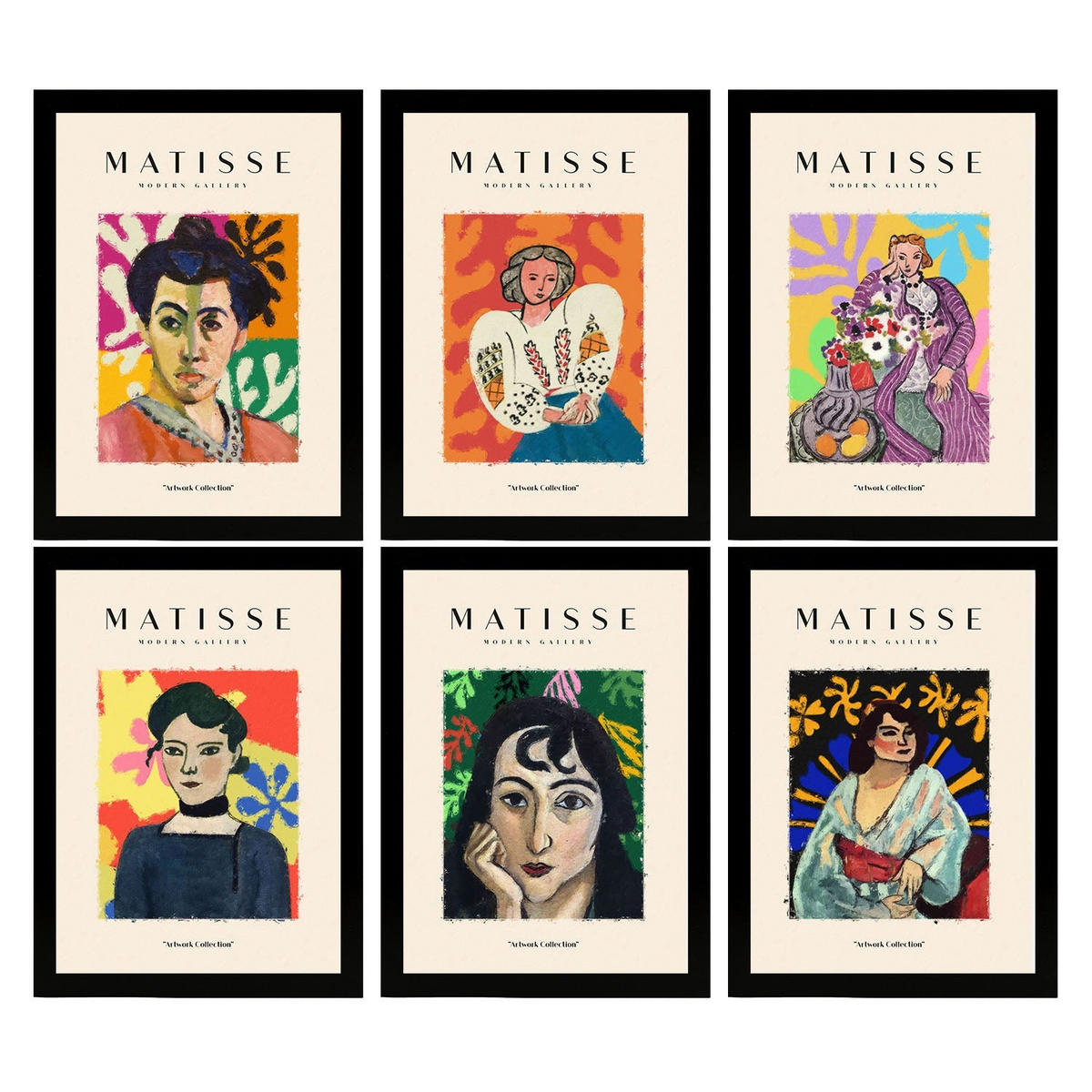 POSTER Set Mit 6 Illustrationen Von Henri Matisse Frauen A3 Schwarzer Rahmen - Schwarz, Papier (29/3cm) - Nacnic
