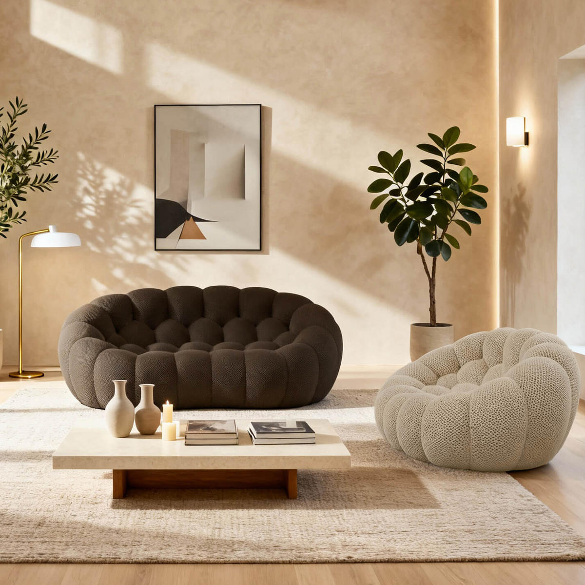 SITZGARNITUR Cocoon Sofa und Sessel Schokolade und Sand - Sandfarben/Braun, Textil (190/75/113cm) - COCO Living