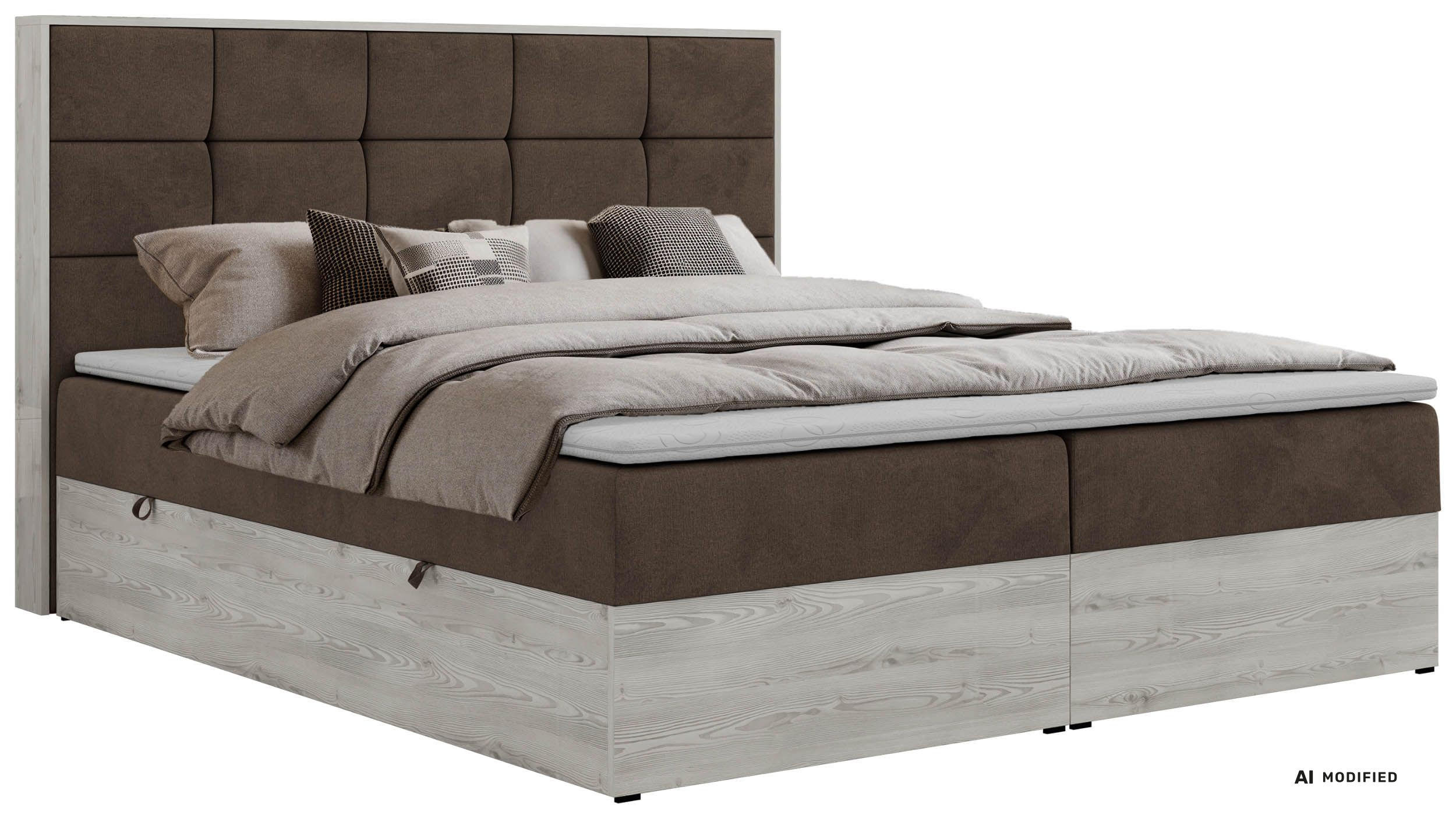 BOXSPRINGOVÁ POSTEĽ ALNOR 200/200 Hnedá Samet - Topper Visco - H3 (stredne tvrdý) - hnedá/čierna, textil/plast (200/200cm) - MKS
