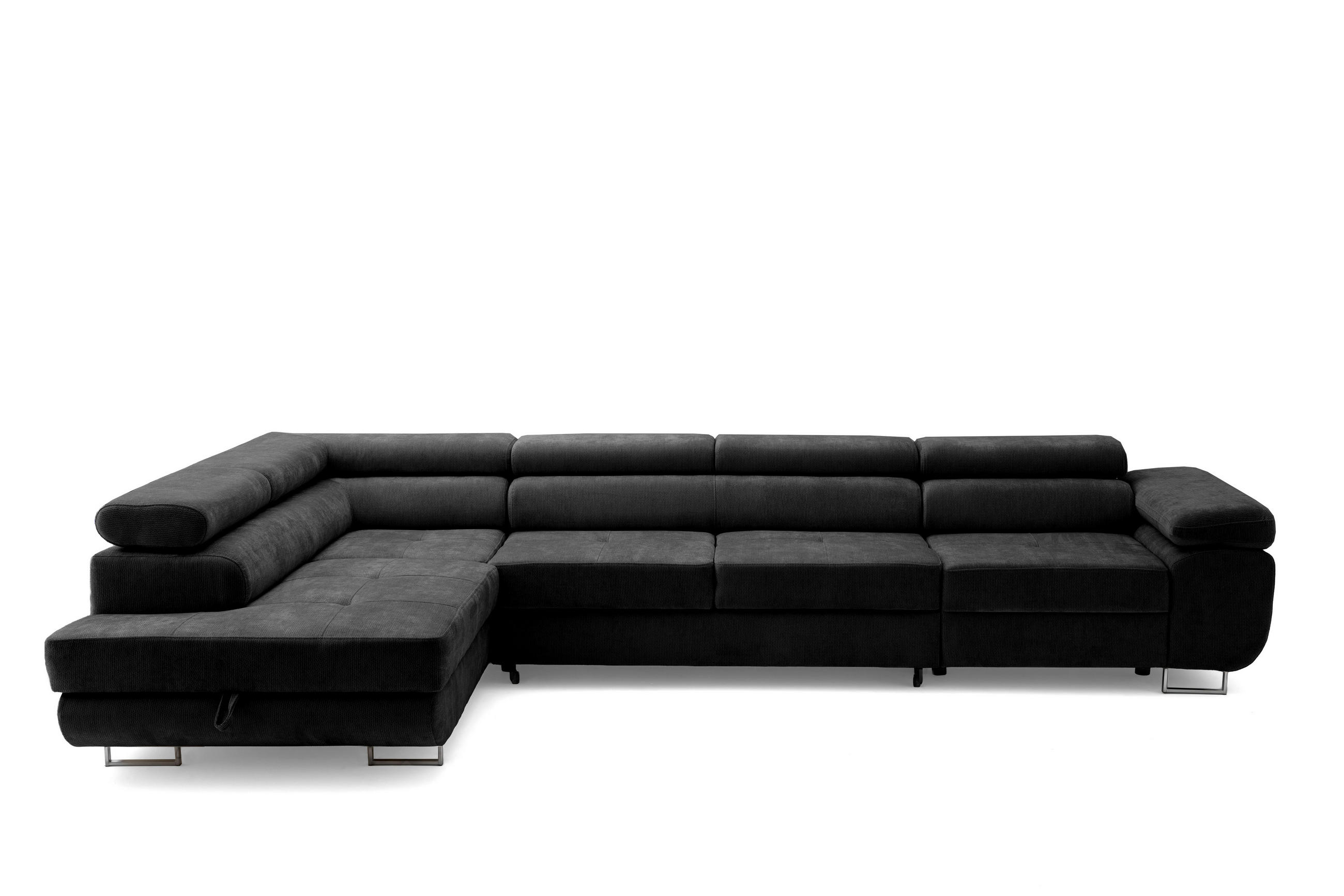 ECKSOFA WILD MAXI L Links mit Schlaffunktion 125x195 Chenille Schwarz - Chromfarben/Schwarz, Holz/Textil (350/203cm) - Muffo