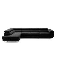 ECKSOFA WILD MAXI L Links mit Schlaffunktion 125x195 Chenille Schwarz - Chromfarben/Schwarz, Holz/Textil (350/203cm) - Muffo