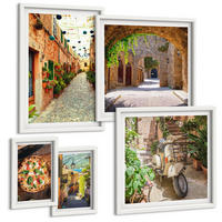 BILDER SET 5er Set - 50x50 cm & 20x30 cm & 40x60 cm Weißer Rahmen - Amerikanische Symbole, USA-Flagge - Weiß, Kunststoff (40/60cm) - TULUP