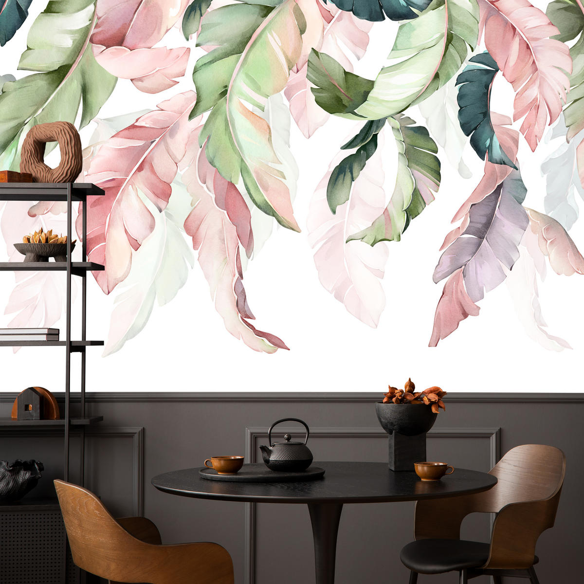 FOTOTAPETE für Esszimmer Bunte Bananenblätter Pflanzen Natur 500x350 - Violett/Rosa, Papier (500/350cm) - Muralo