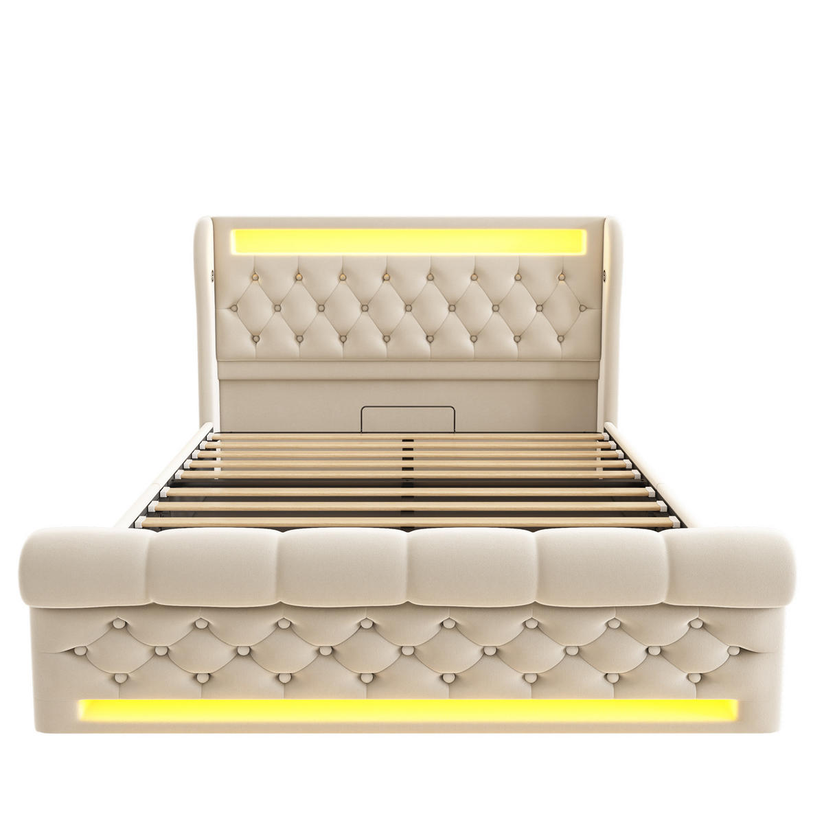 POLSTERBETT 140/200 cm Beige mit LED-Beleuchtung und Stauraum-Kopfteil - Beige, Textil (140/200cm) - OKWISH