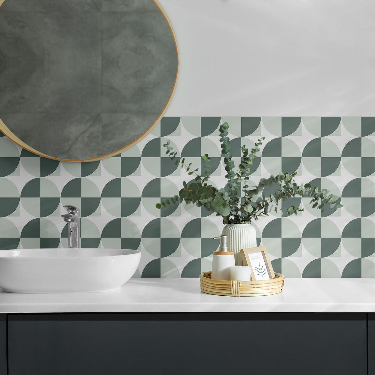 WANDPANEEL 4x 50x50 cm selbstklebend Circona - Salbeigrün, Kunststoff (50/1.6/50cm) - Wallfluent