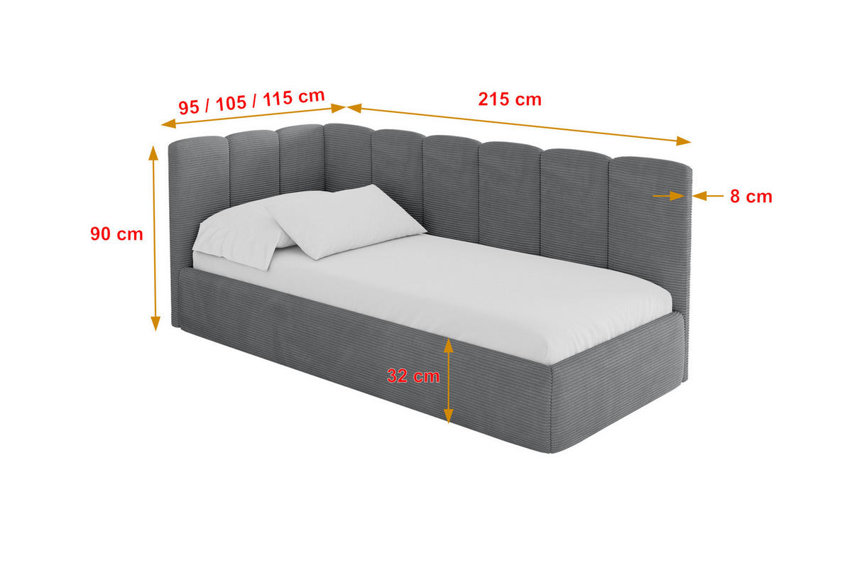 EINZELLBETT Jugendbett mit Bettkasten und Matratze H3/H4, Rechts - DEXY 80x200 Dunkelgrau - Schieferfarben, Holzwerkstoff/Textil (80/200cm) - ALTDECOR