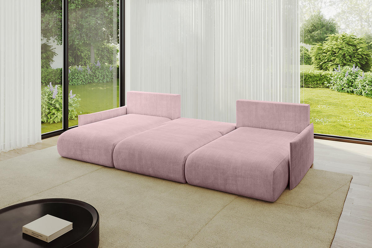 WOHNLANDSCHAFT mit Schlaffunktion und Bettkasten ONESK-U-v1 304x165x40 Rosa Cord - Rosa, Holzwerkstoff/Kunststoff (304/90/165cm) - ALTDECOR