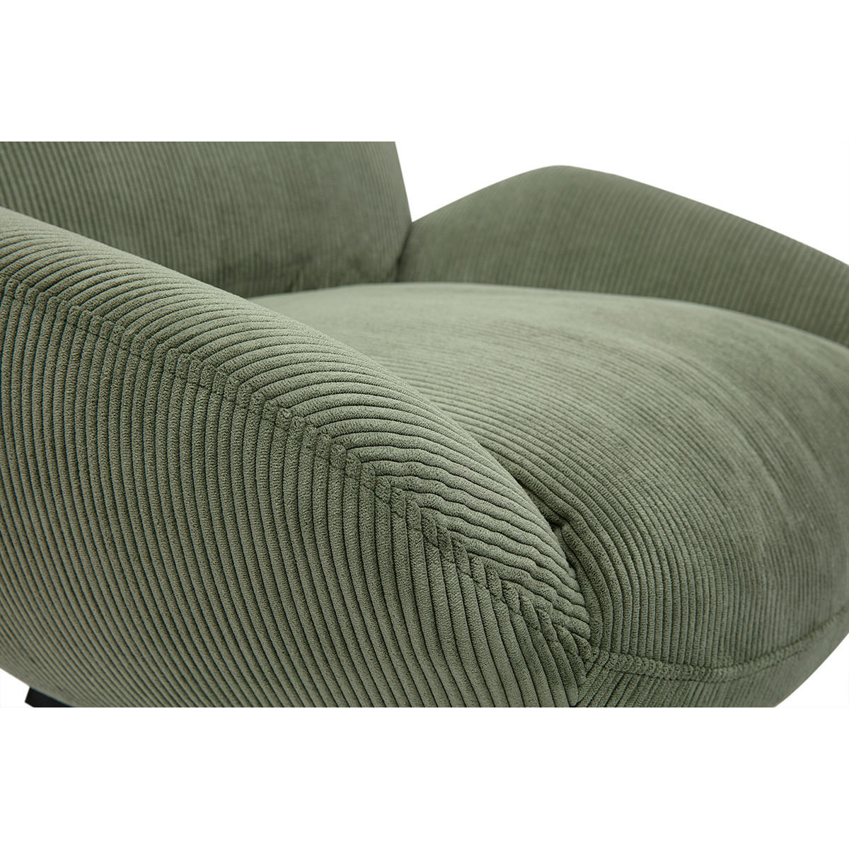 SCHWENKSESSEL Ripp-Velours Khaki Metall Schwarz KLEM - Grün, Textil (77/87/73cm) - Miliboo