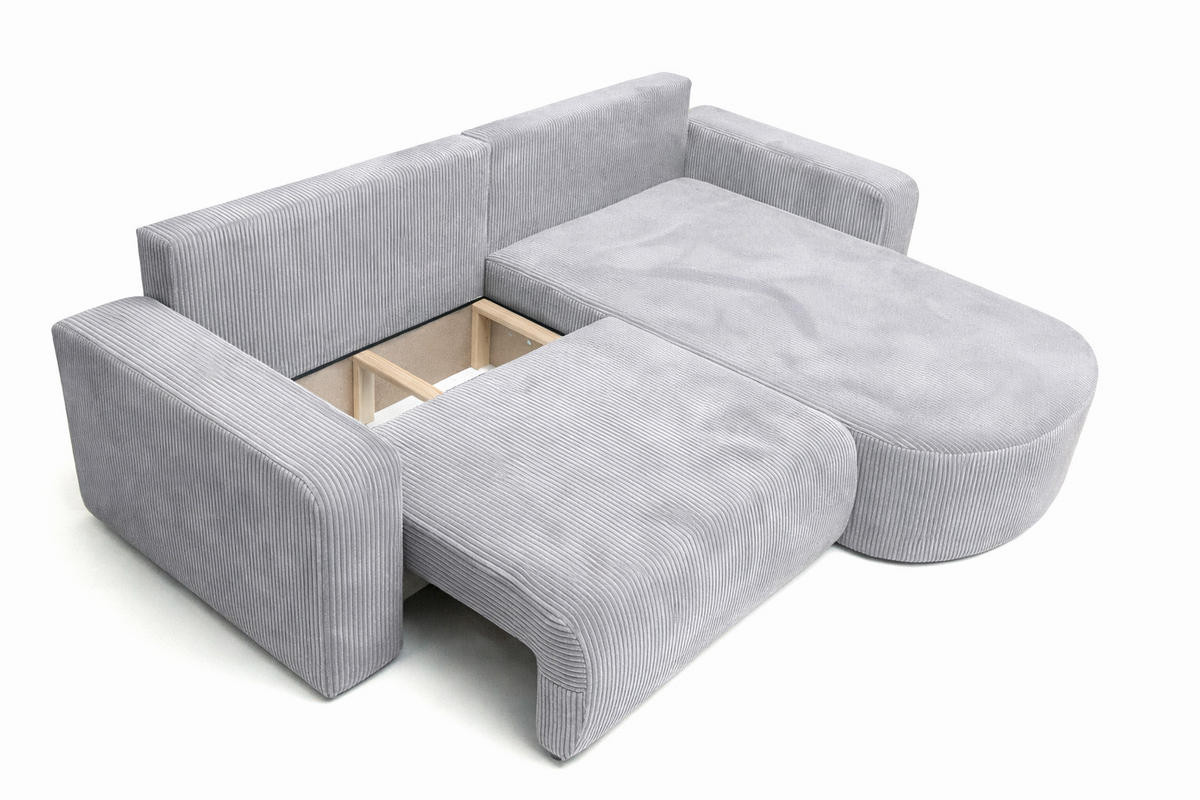 ECKSOFA Mit Schlaffunktion, Cordstoff Poso, Hellgrau, Rechts, ROUND ONE - Hellgrau, Holz (244/175cm) - Kaiser Möbel