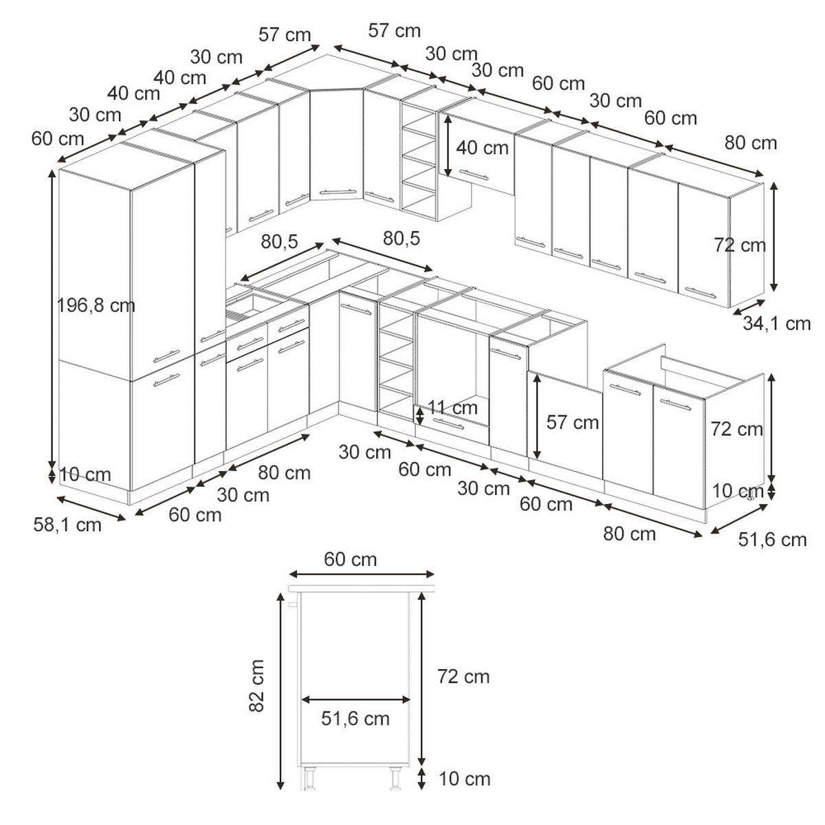 ECKKÜCHE Fame-Line GrauBeige/Weiß 347 x 257 cm, AP Marmor - Weiß/Grau, Holzwerkstoff (347/81.6/60cm) - Vicco