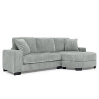 4-SITZER ECKSOFA Cord Grau mit ovalem Hocker und 2 Kissen - Grau, Holzwerkstoff/Kunststoff (256.5/133.5cm) - WISHDOR