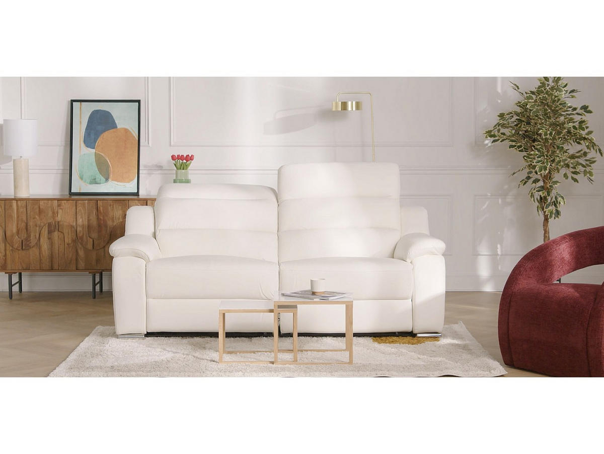 RELAXSESSEL Fernsehsessel elektrisch - Leder - Elfenbeinfarben - ARENA III - Weiß, Leder (100/86/104cm) - Vente-Unique