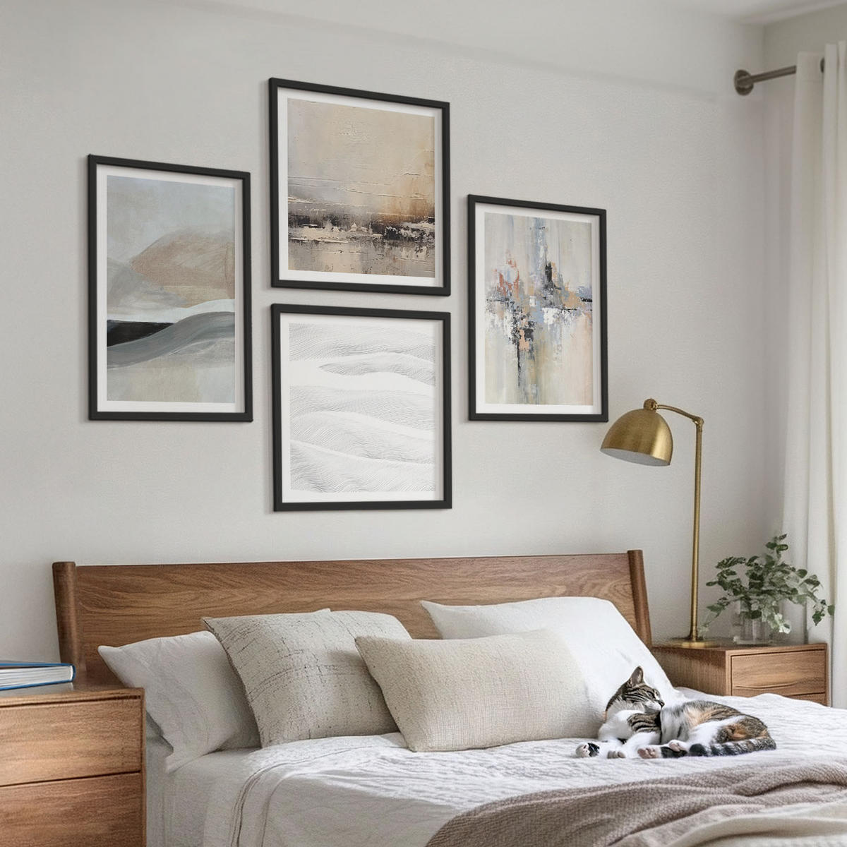 WANDBILDER 4er-Set - 50x50 cm & 40x60 cm Schwarzer Rahmen - Abstrakte Erdmuster - Schwarz, Kunststoff (50/50cm) - ArtPrintCave