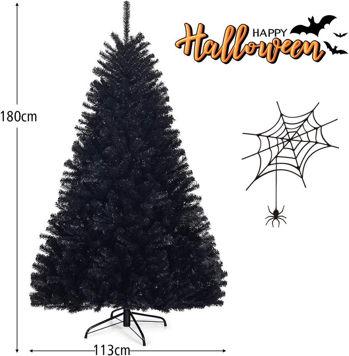 WEIHNACHTSBAUM Schwarz - Schwarz, Kunststoff (180cm) - COSTWAY