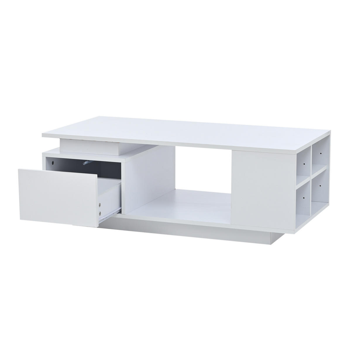 COUCHTISCH aus Spanplatte 100x50x36 cm in Weiß mit LED-Beleuchtung & Schublade - Weiß, Holzwerkstoff (100/50/36cm) - Modfu