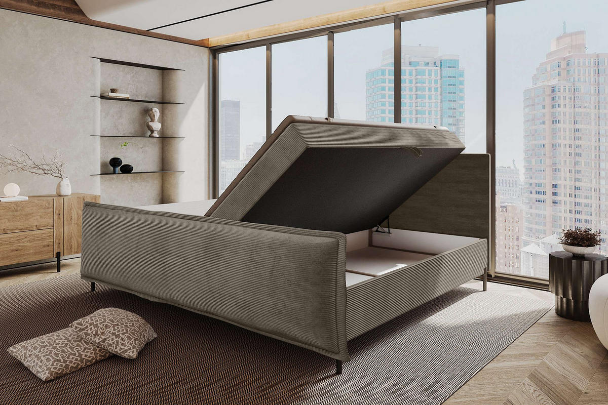 FAMILIENBETT BOXSPRINGBETT VERO PLUS Cordstoff Cappuccino 240/200 cm - Schwarz/Cappuccino, Holzwerkstoff/Textil (240/200cm) - 99rooms