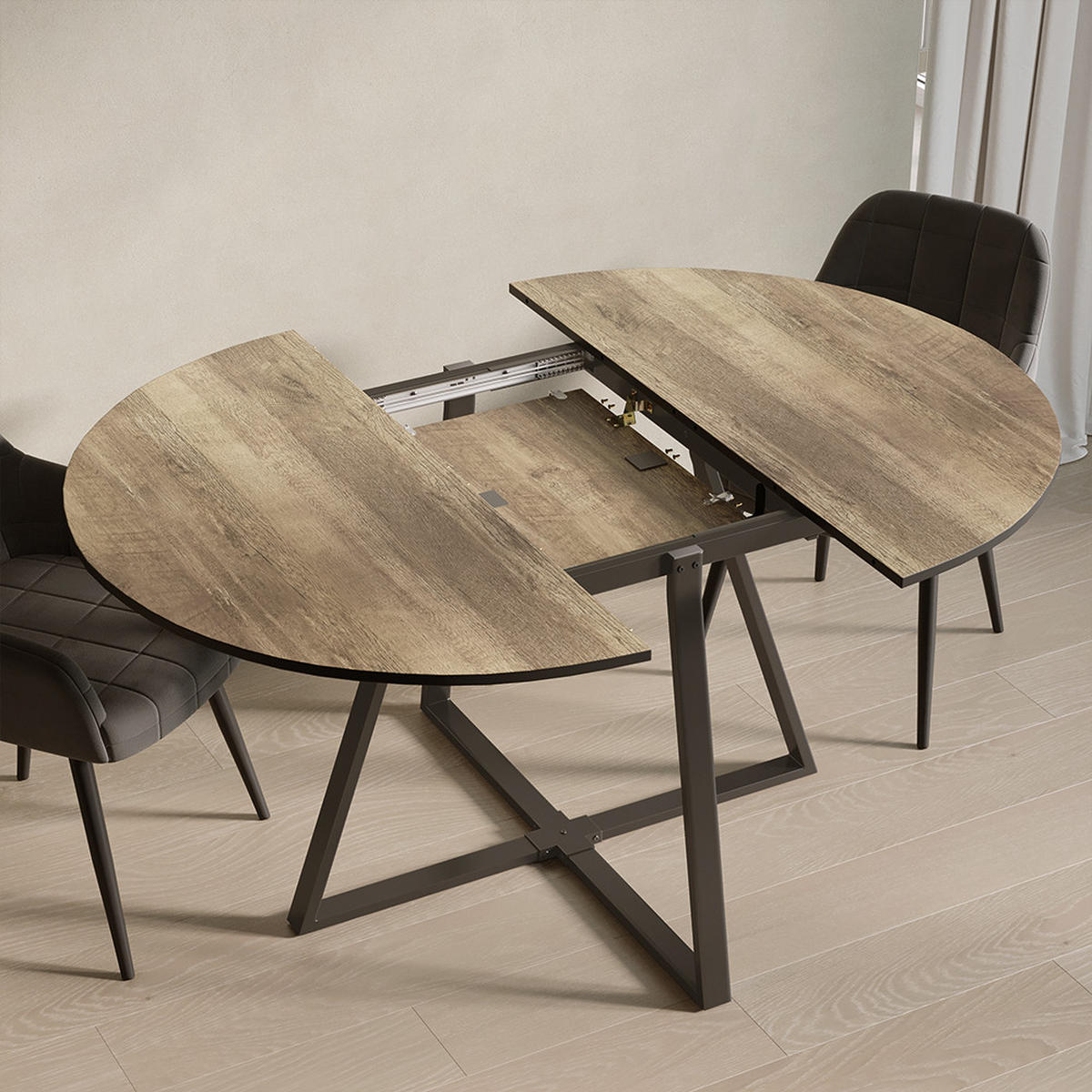 ESSTISCH Firenze Eiche rustikal/Schwarz 120 x 120 cm ausziehbar - Wildeiche/Schwarz, Holzwerkstoff (120/120/75.8cm) - Livinity®
