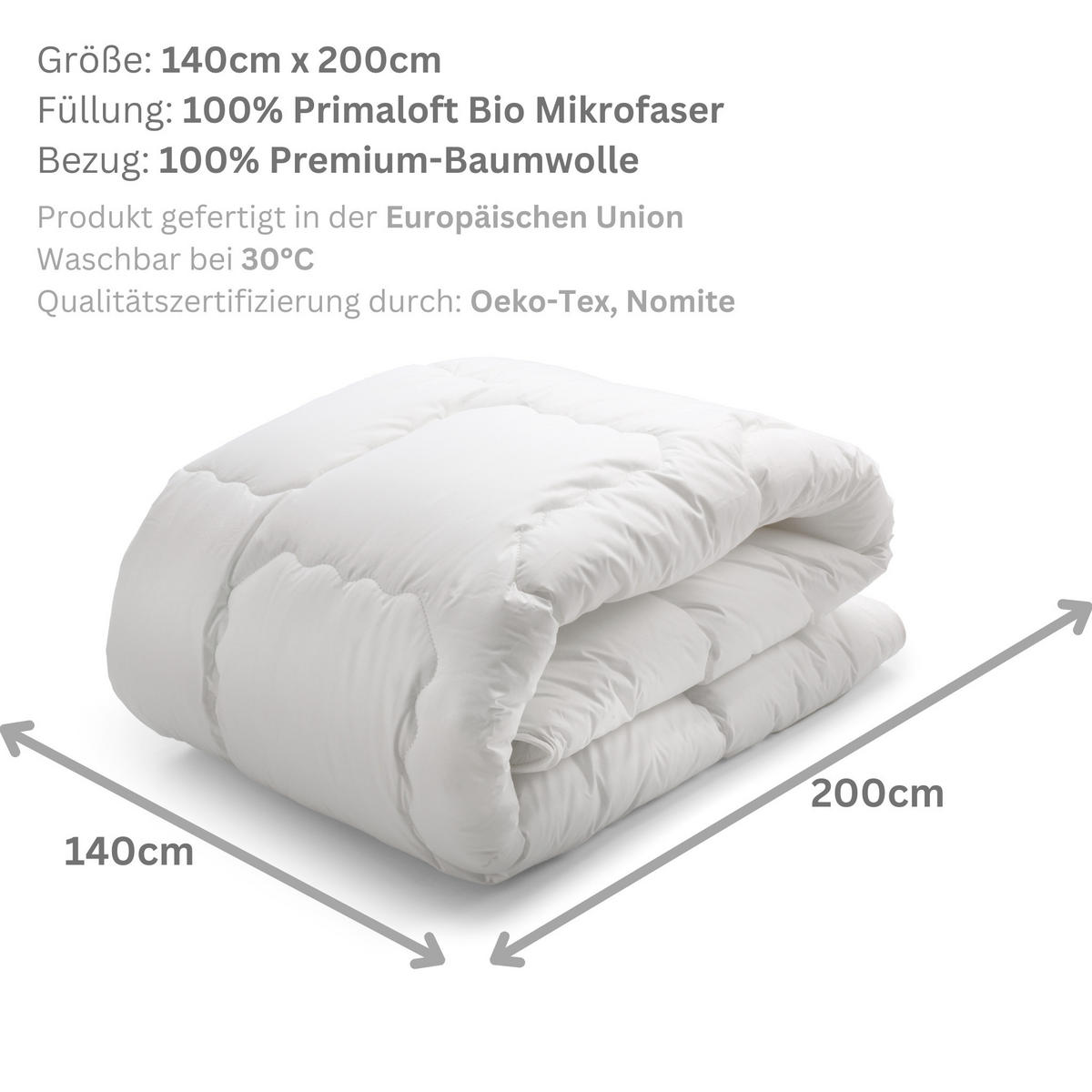 BETTDECKE PRIMALOFT, Daunenalternative, weiß - Weiß, Textil (140/200cm) - WOODEK