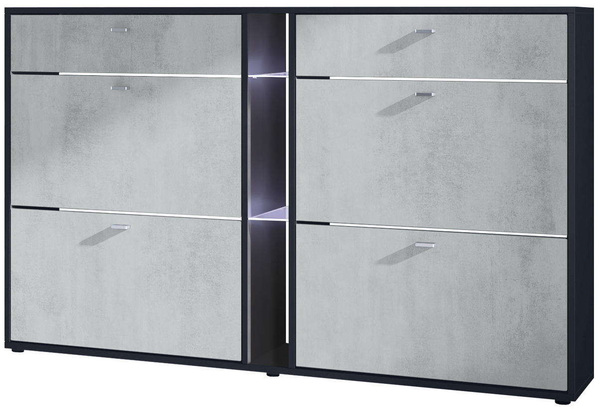 SCHUHSCHRANK Today Fronten in Beton Oxid Optik - Hellgrau, Holzwerkstoff (155.5/95/28cm) - Vladon