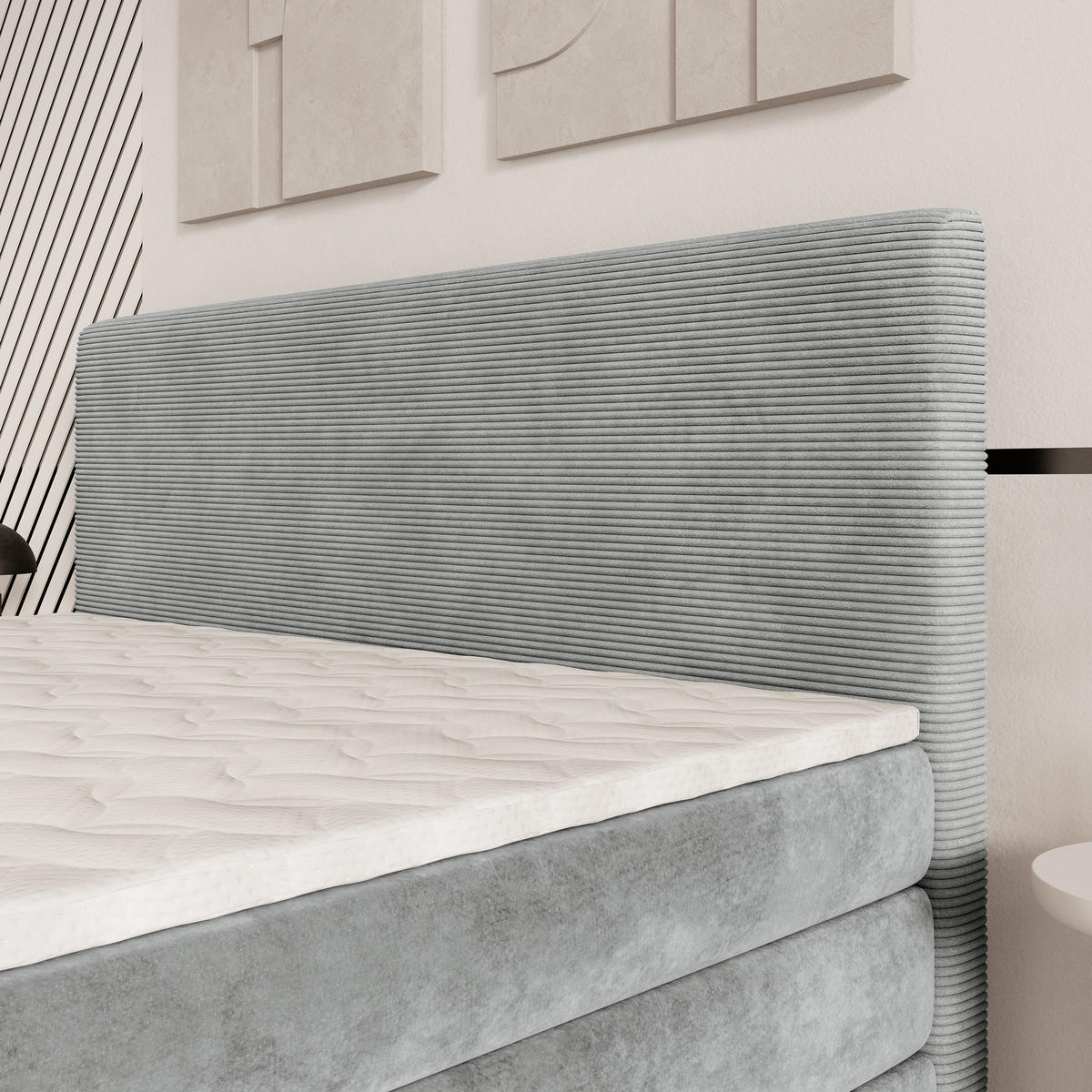 BOXSPRINGBETT MATERN 140x200 cm mit Matratze und Topper - Hellgrau - Hellgrau, Holz (140/200cm) - MASSENO