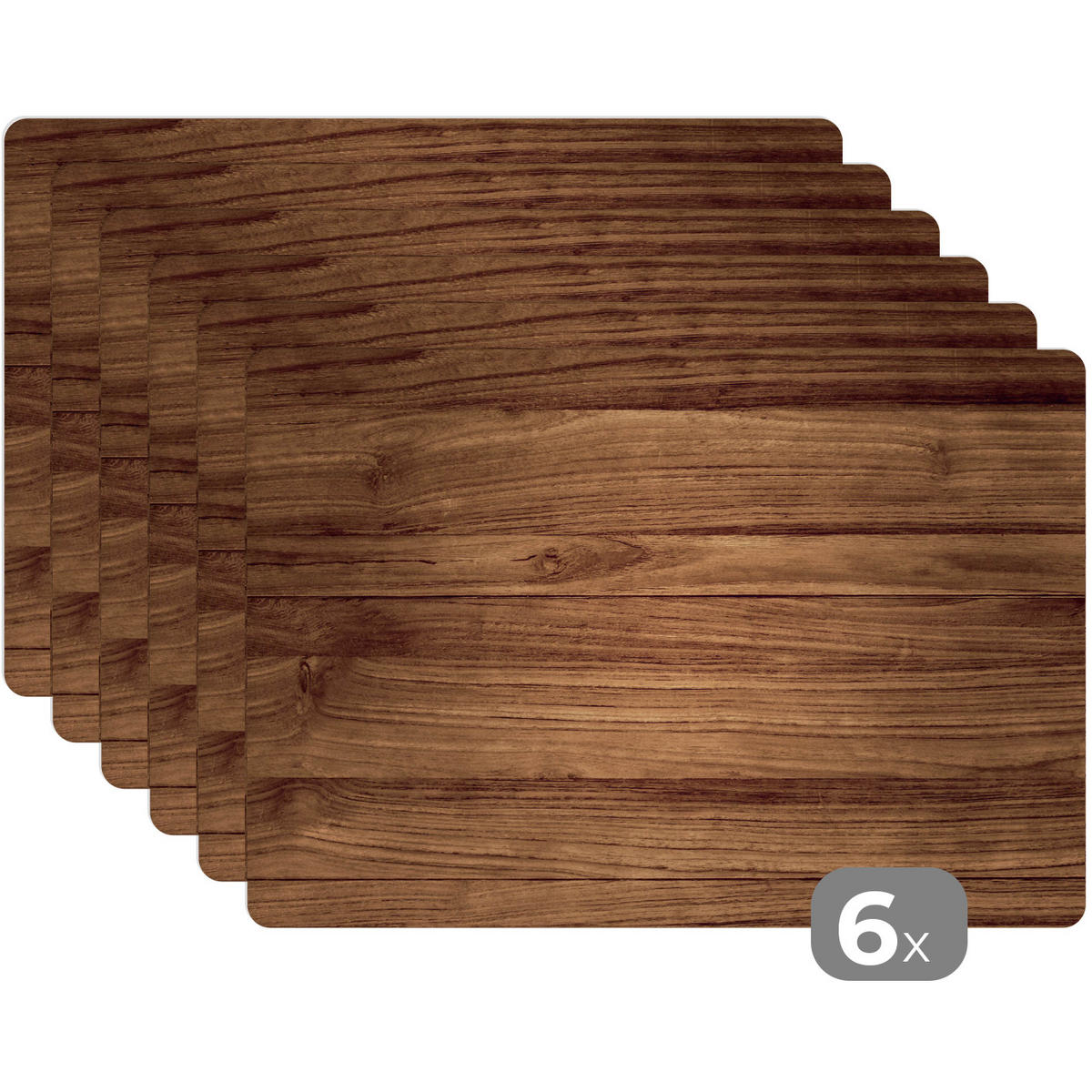 PLATZSETS 6er-Set Holzoptik - Braun 45x30 cm Tischset - Teakfarben, Kunststoff (0.3/45/30cm) - MuchoWow