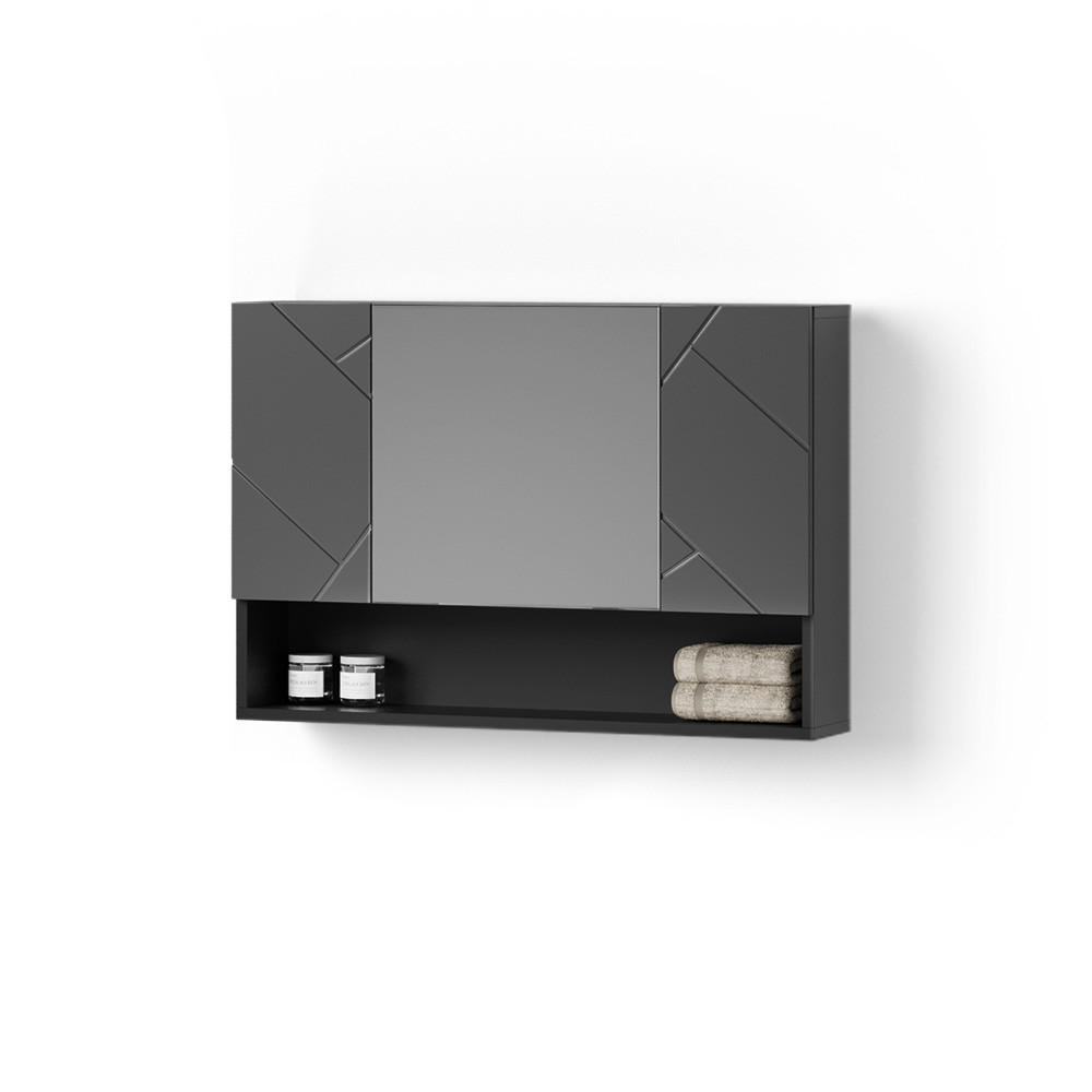 BADSPIEGELSCHRANK Ronco Anthrazit Hochglanz 80.1 x 55 cm - Schwarz Hochglanz, Holzwerkstoff (80.1/55/17cm) - Livinity®