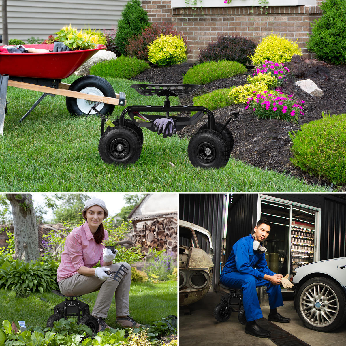 GARTENSITZ - Schwarz, Kunststoff/Metall (45/55/87cm) - Relaxdays