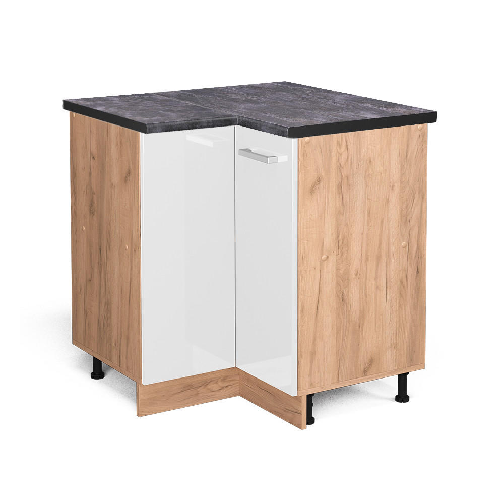 ECKUNTERSCHRANK R-Line Weiß Hochglanz 75.6 cm, AP Anthrazit - Weiß Hochglanz/Eiche Wotan, Holzwerkstoff (75.6/81.6/60cm) - Vicco