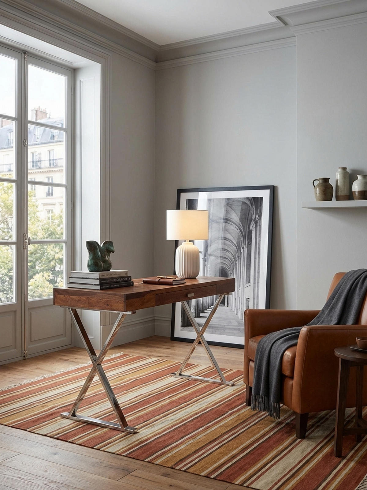 SCHREIBTISCH Massivholz X-Gestell Schublade, Silber 120x55x78 cm - Silberfarben, Holz/Metall (55/120/78cm) - KADIMA DESIGN