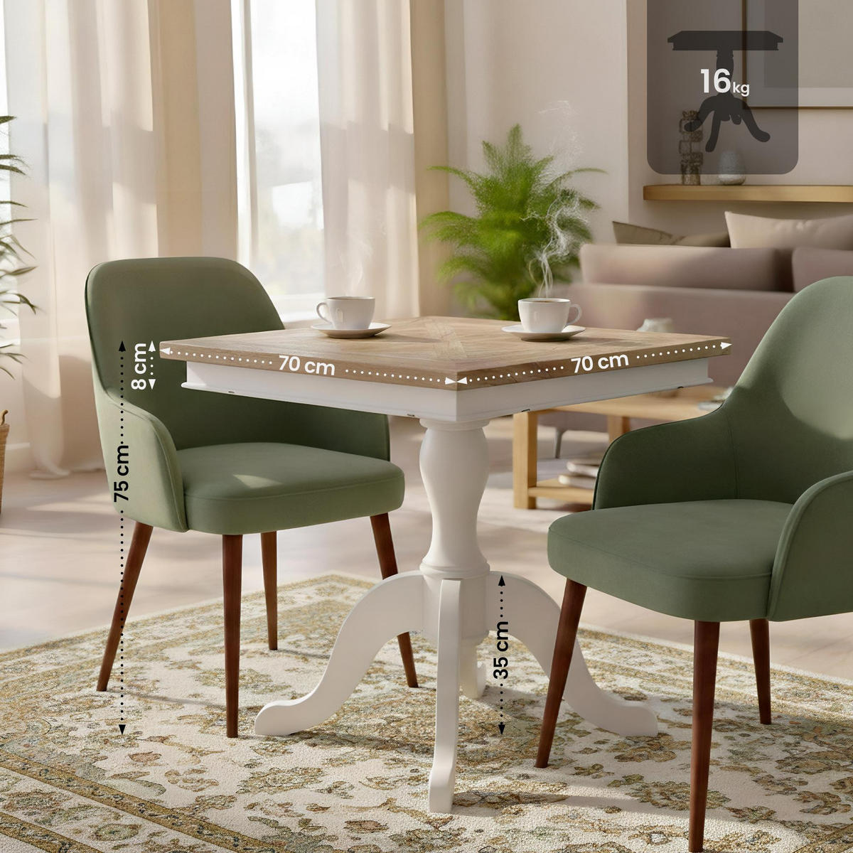 BEISTELLTISCH eckig 70/70/75 cm Holz Natura/Weiß - Eukalyptusholzfarben/Weiß, Holz (70/70/75cm) - CLP