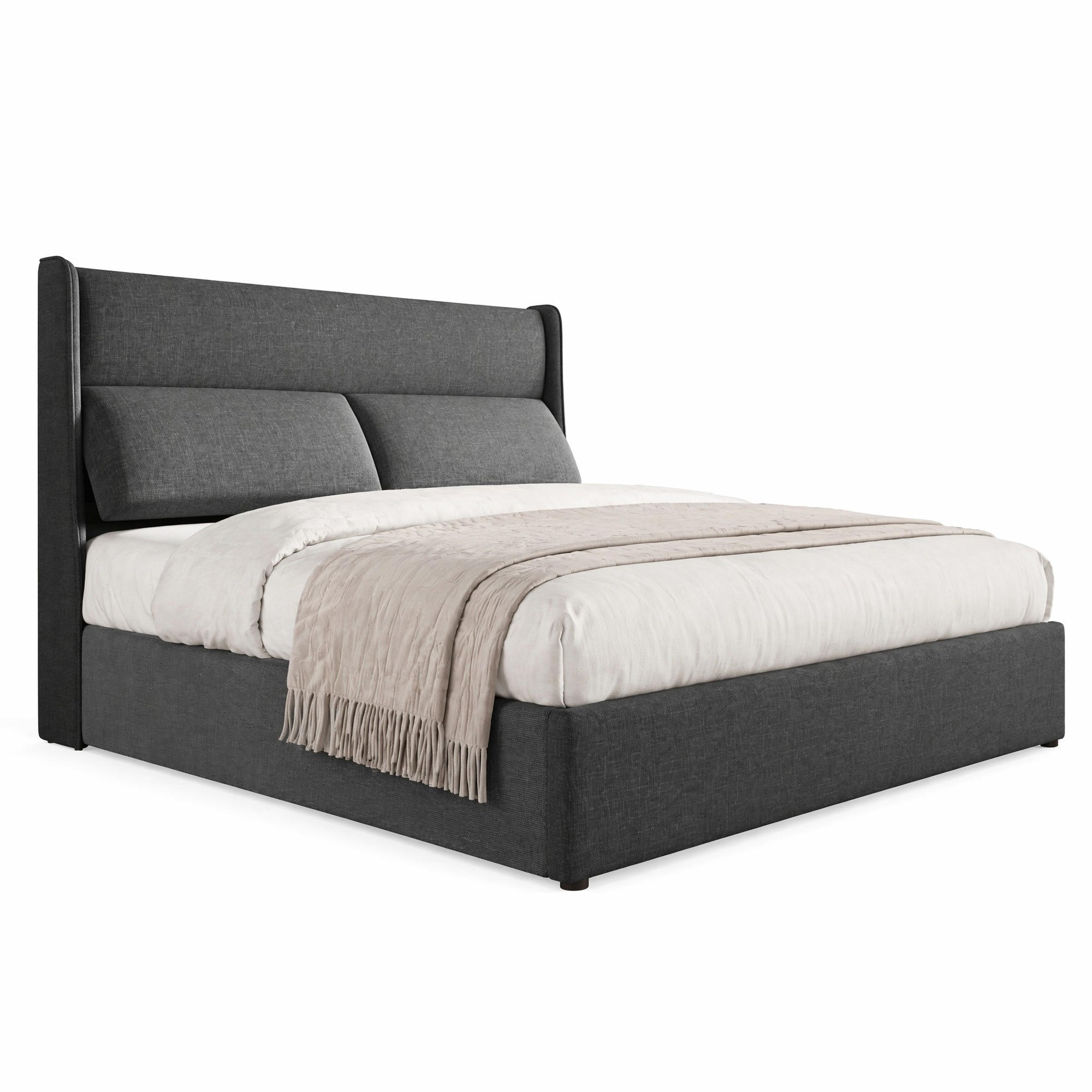 POLSTERBETT 160/200 mit Bettkasten und verstellbarem Kopfteil in Grau - Grau, Textil/Metall (160/200cm) - EVRYAE